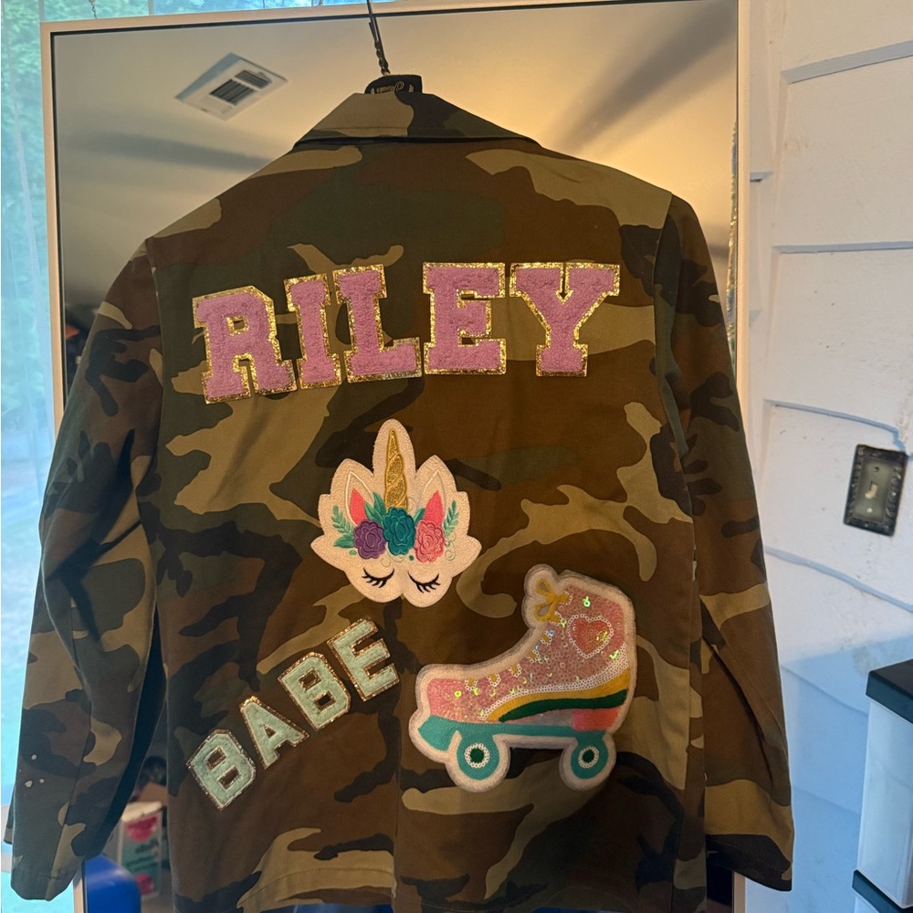 Riley Camouflage Kids Jacket with Embroidered Patches and skirt to match